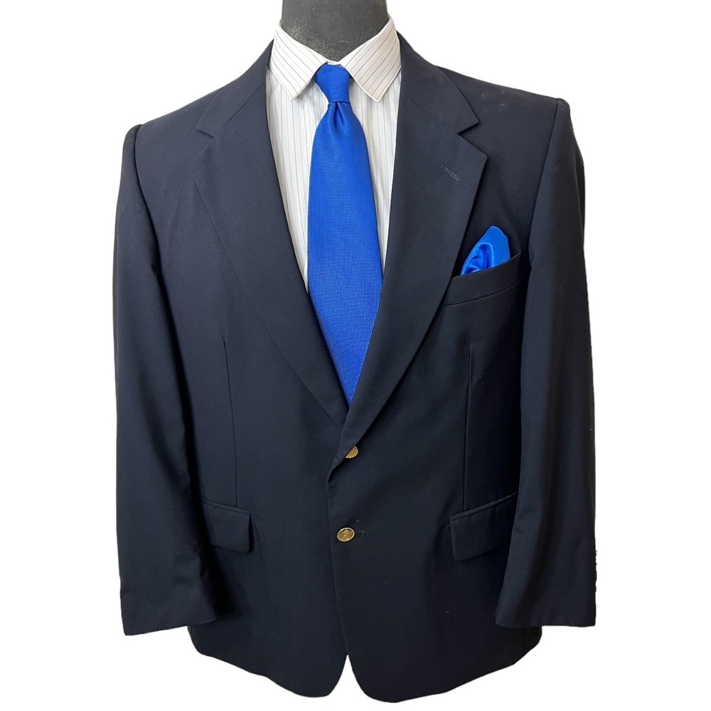 JOS.A.BANKS MENS ALL SEASON WOOL SPORTS COAT/ BLAZER, GOLD BUTTONS SIZE 44R☑️
